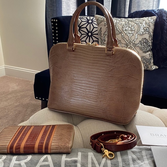 SOLD!✨SALE✨NEW✨BRAHMIN SET✨VIVIAN RARE TRI-LEATHER BAG & MATCHING BRAHMIN WALLET - Picture 7 of 16